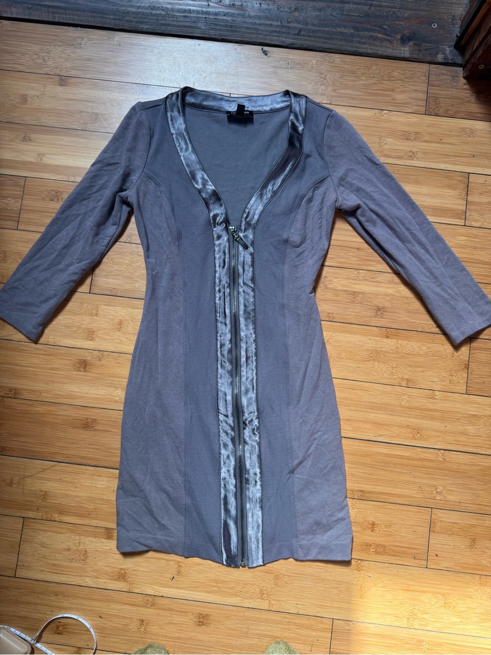bebe Gray Satin-Trim Mini Dress